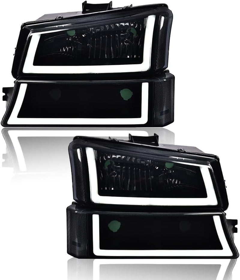 GPLUS LED DRL Headlights, Compatible with 2003-2006 Chevy Silverado 1500/1500 HD/2500 HD/3500 Smoky Lens Black Housing Clear Reflector Bumper Headlamps,faros delanteros - Image 1